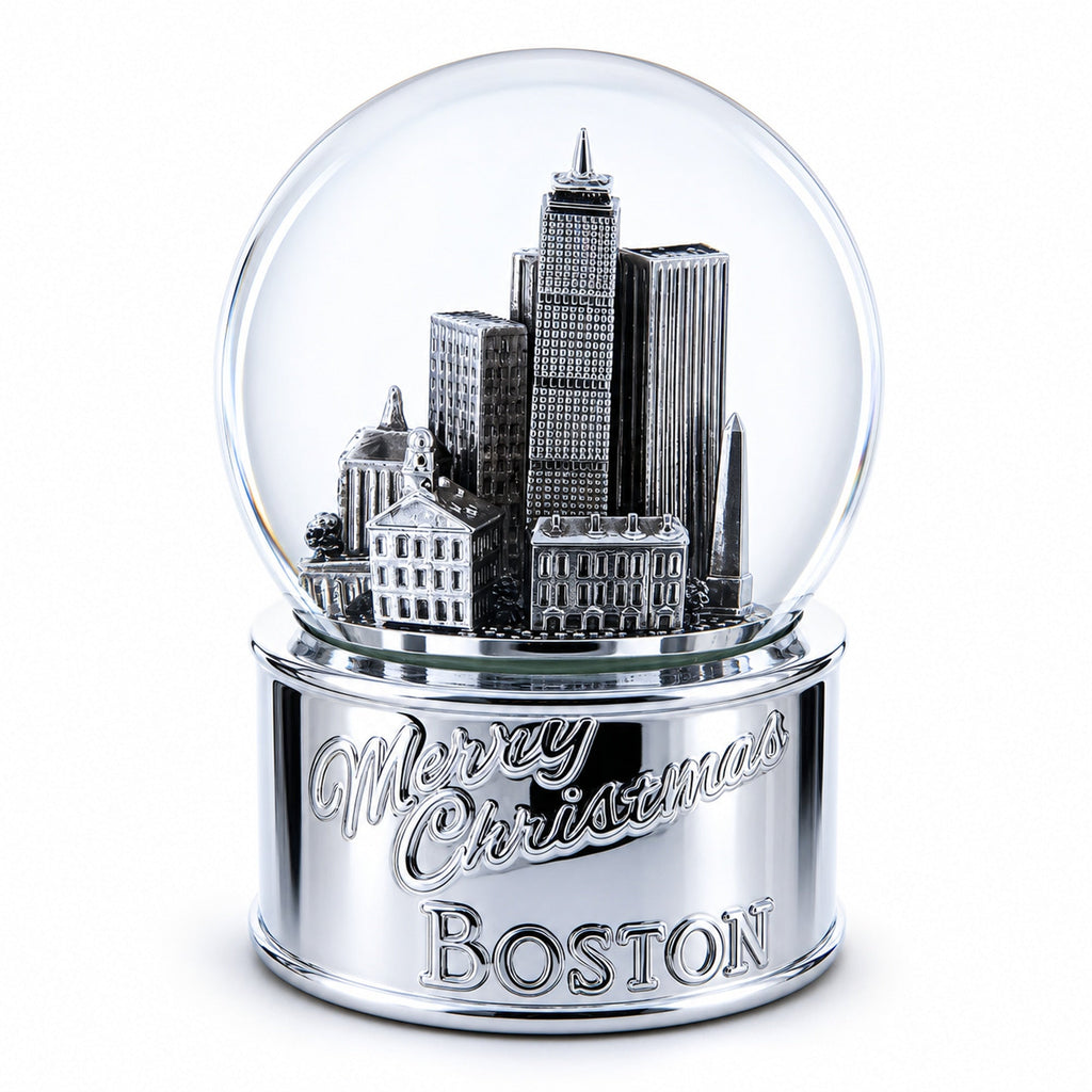 Boston Cityscape Silver Base Glass Water Snow Globe