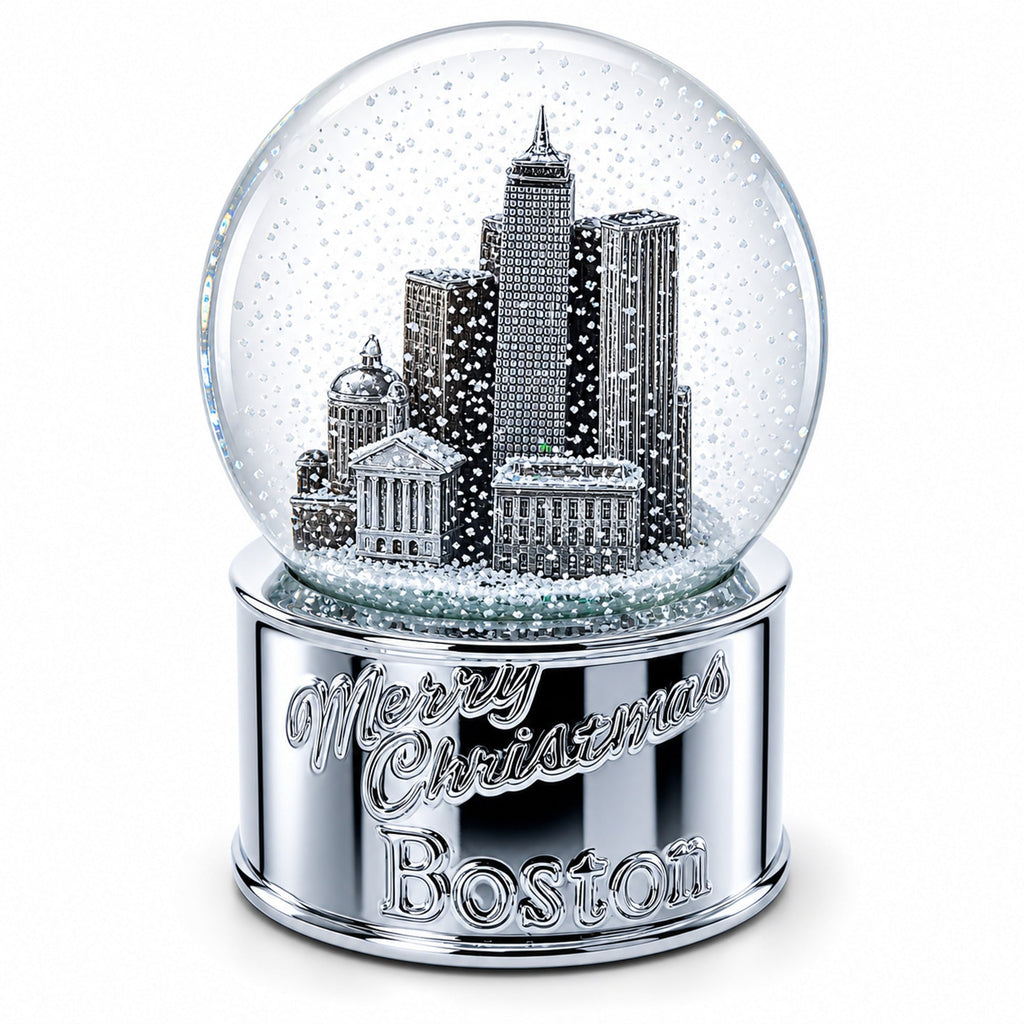 Boston Cityscape Silver Base Glass Water Snow Globe