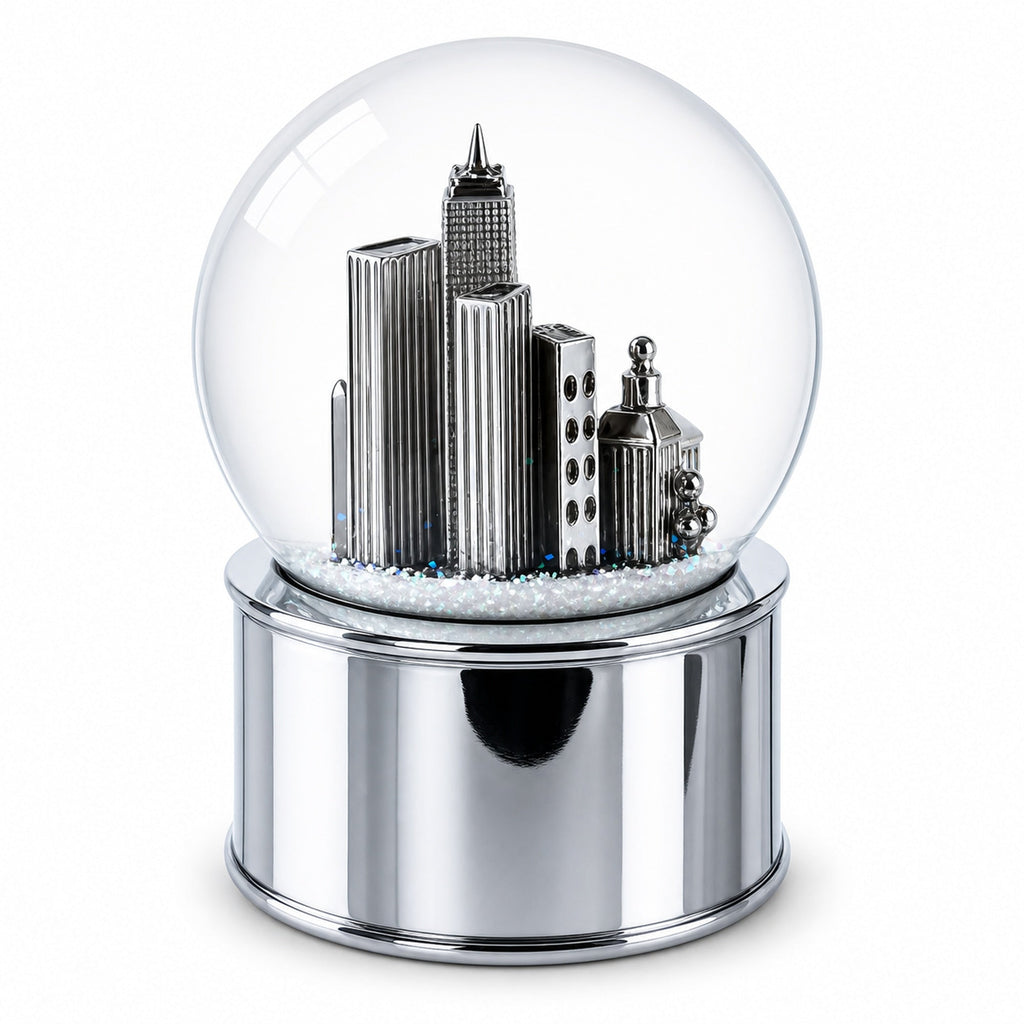 Boston Cityscape Silver Base Glass Water Snow Globe