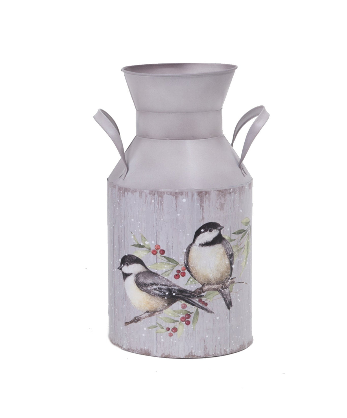 Metal Holiday Milk Can 2 Chickadees