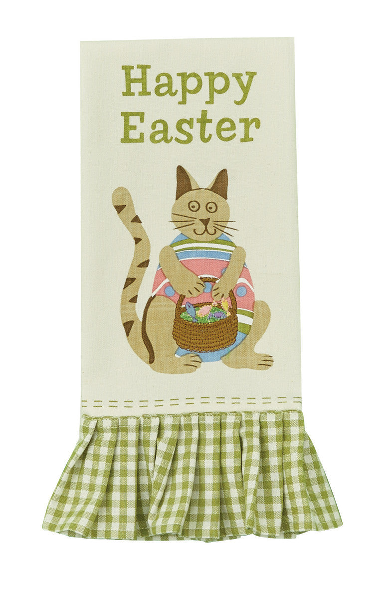 Easter Cat Embroidered Printed Dishtowel