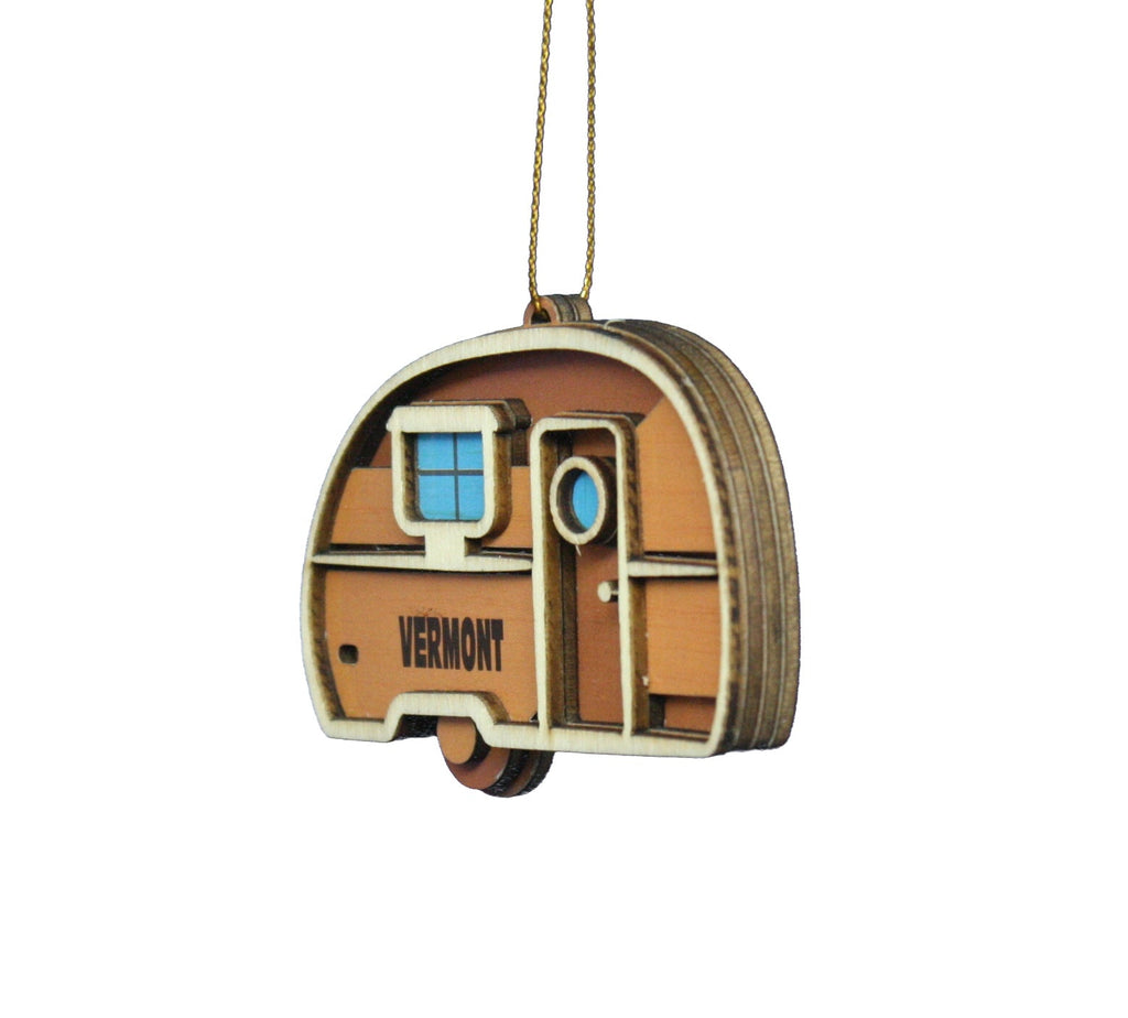 Wooden Vermont 'Airstream' Camper Ornament