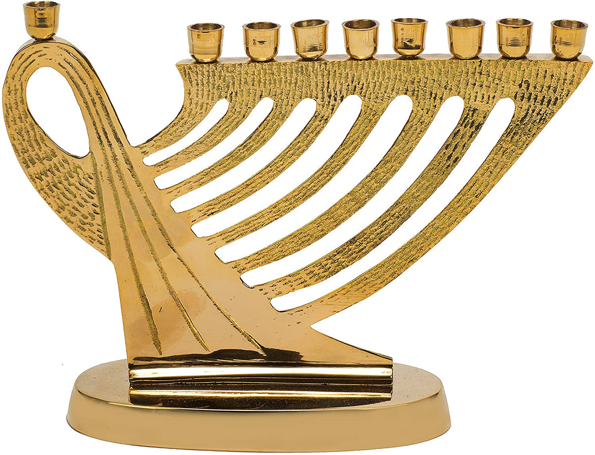 Brass Menorah - Textured Harp