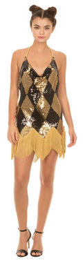 Harley Quinn Sequin Chemise Halloween Cosplay Costume Dress with Fringe