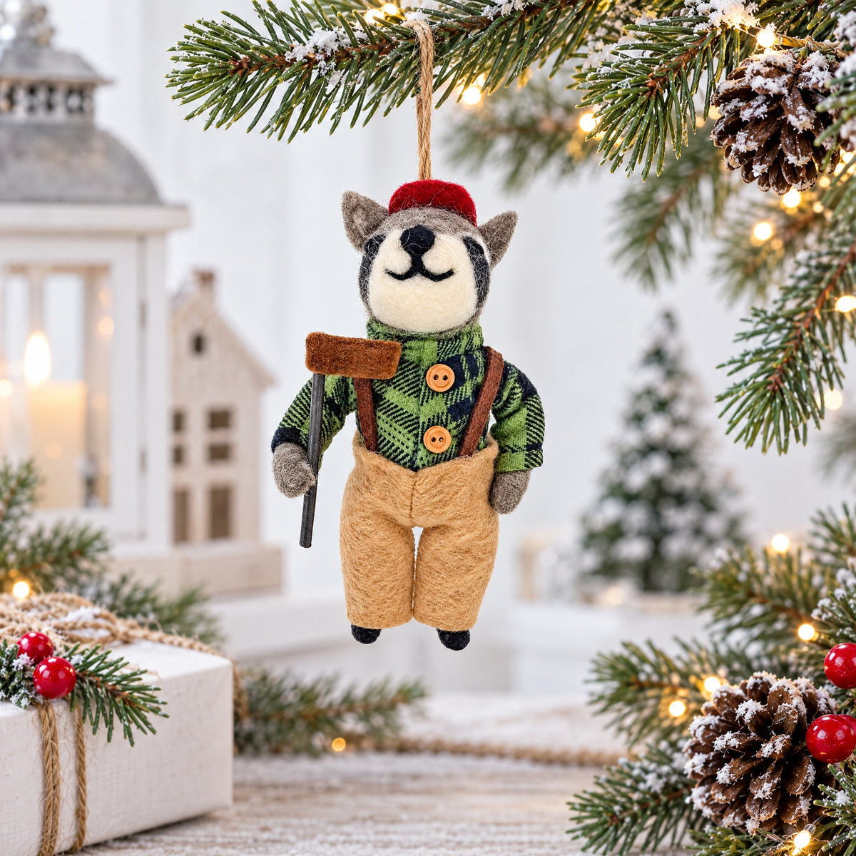 Lumberjack Sloth Plaid Shirt Felt Fabric Christmas Ornament
