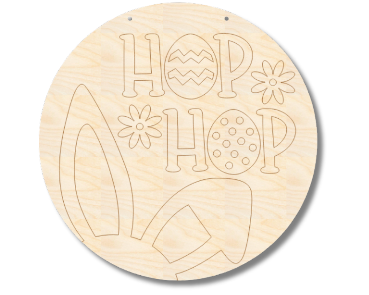 Unfinished Wood Etched Hop Hop Easter Door Sign | Paint By Line Crafts | up to 30" DIY