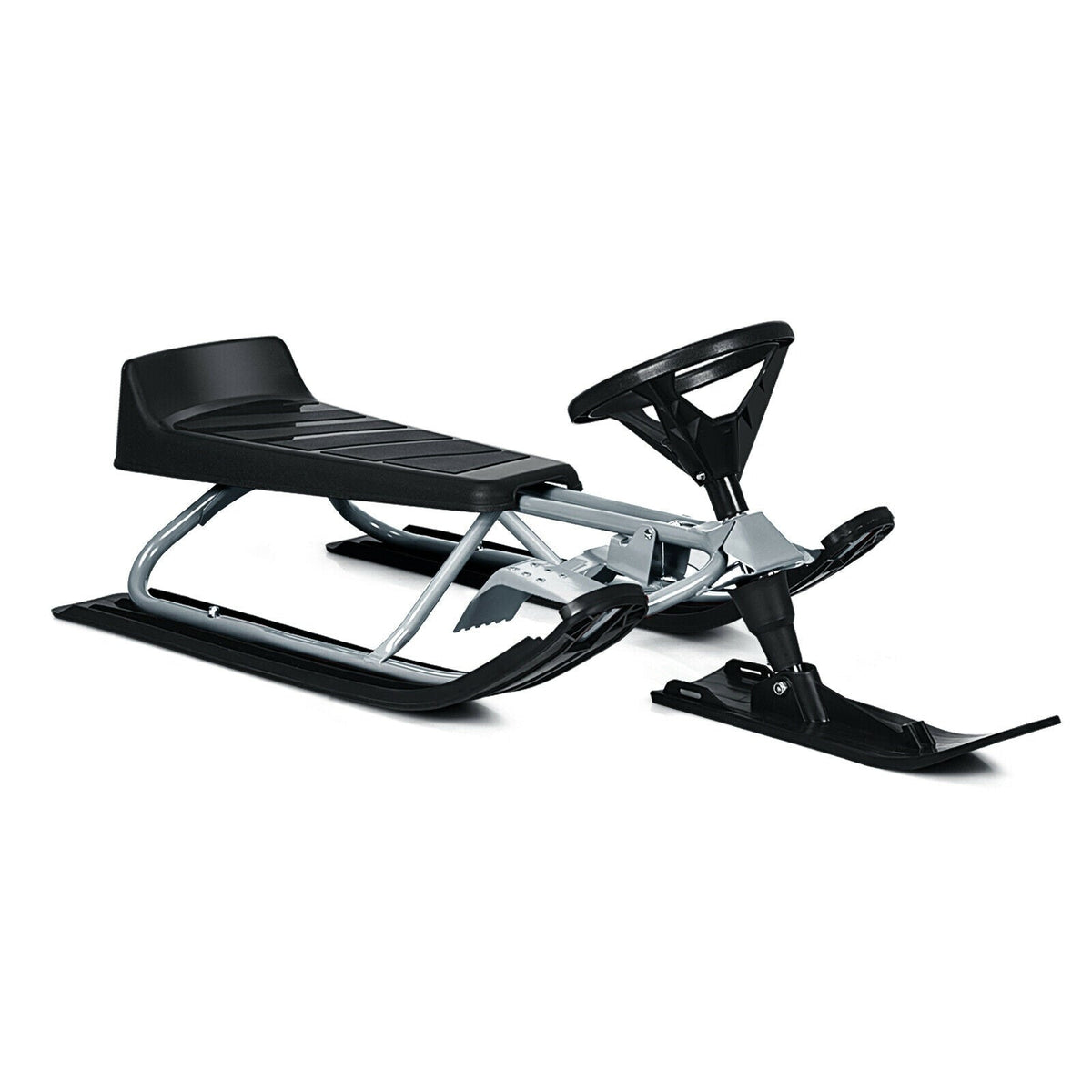 Kids Snow Sled with Steering Wheel and Double Brakes Pull Rope