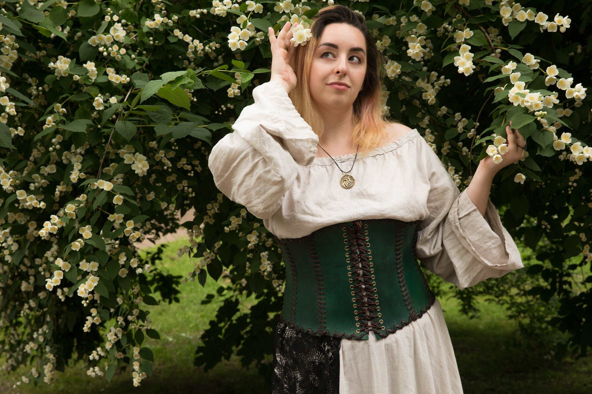 Green leather corset belt “Forest witch”