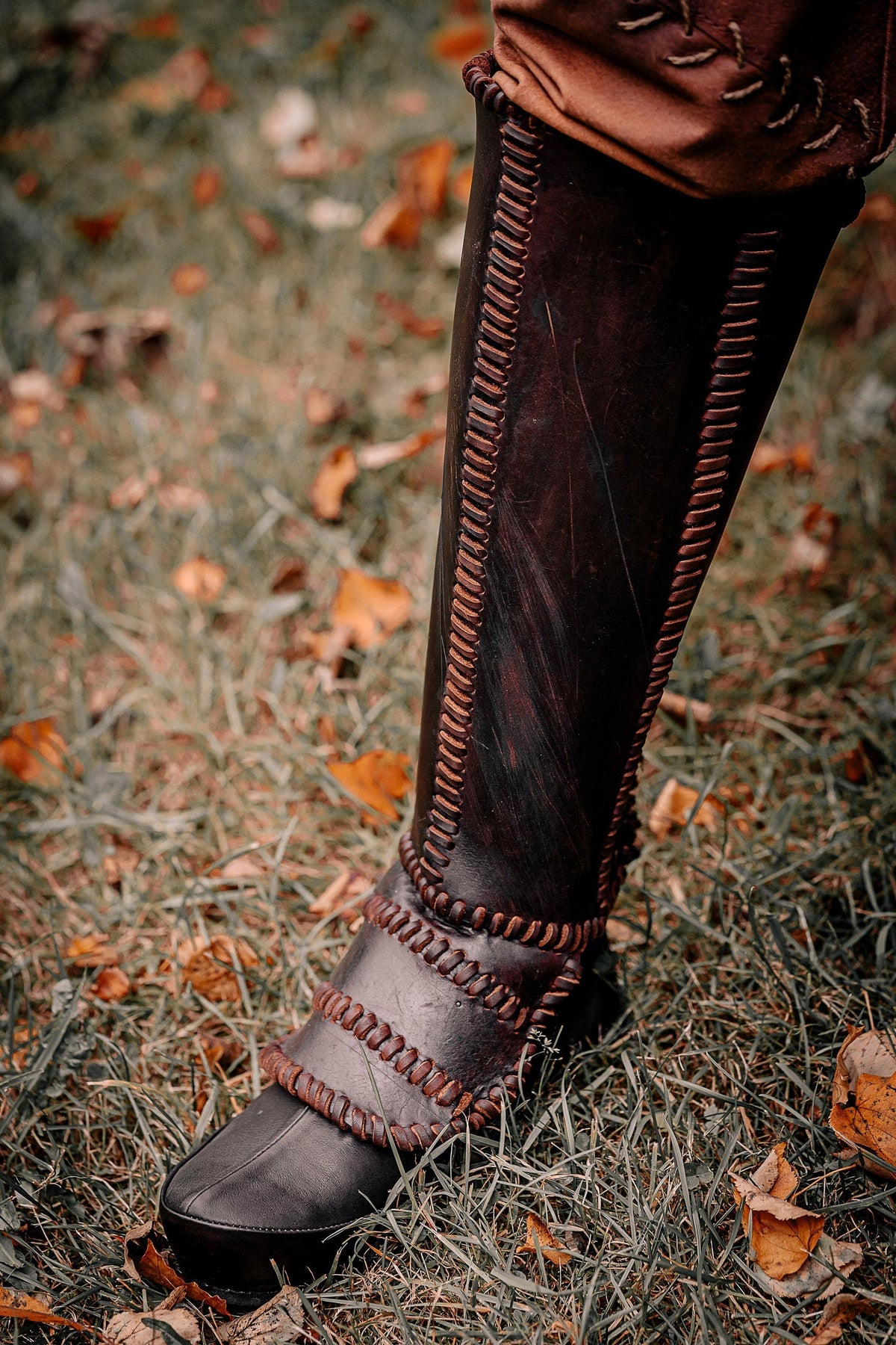 Viking leather shin guards