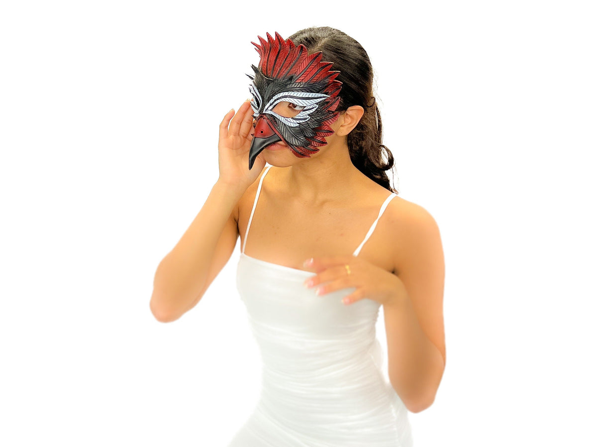 Red Raven  Handmade Genuine Leather Mask