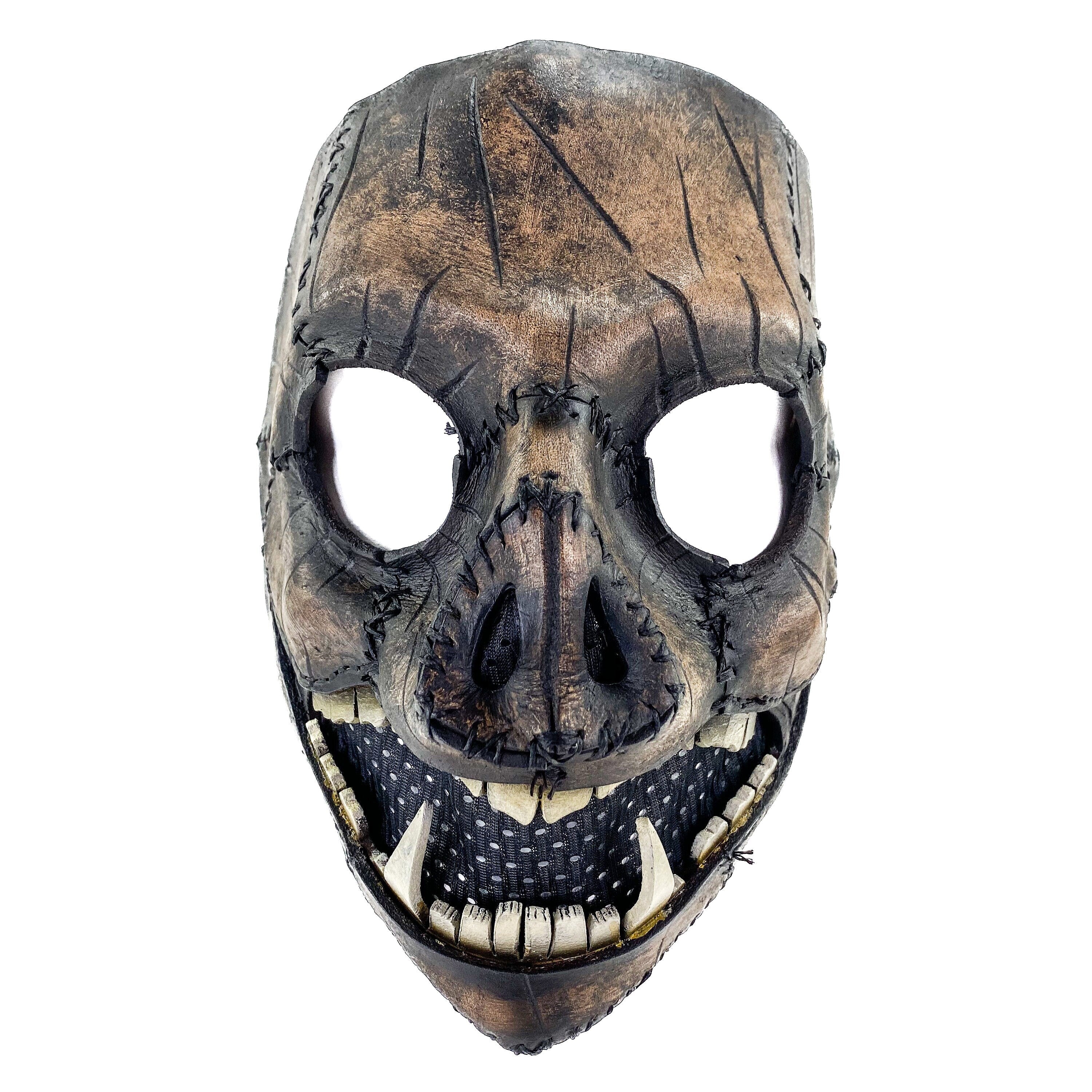 Evil Swine - Genuine Leather Mask - Charred Remains Horror Pig  - Handmade Full Face Cover for Halloween or Performance Costume