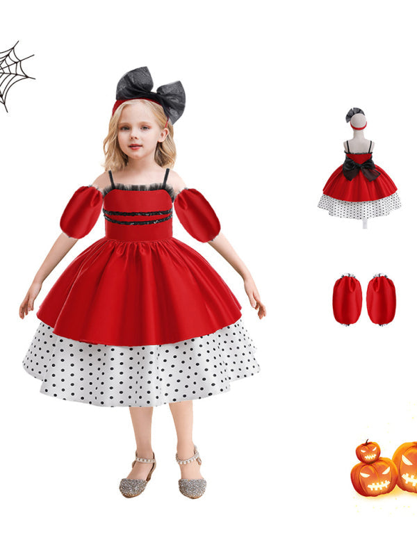 Girls Polka Dot Princess Costume Dress - Red & Orange Party Outfit