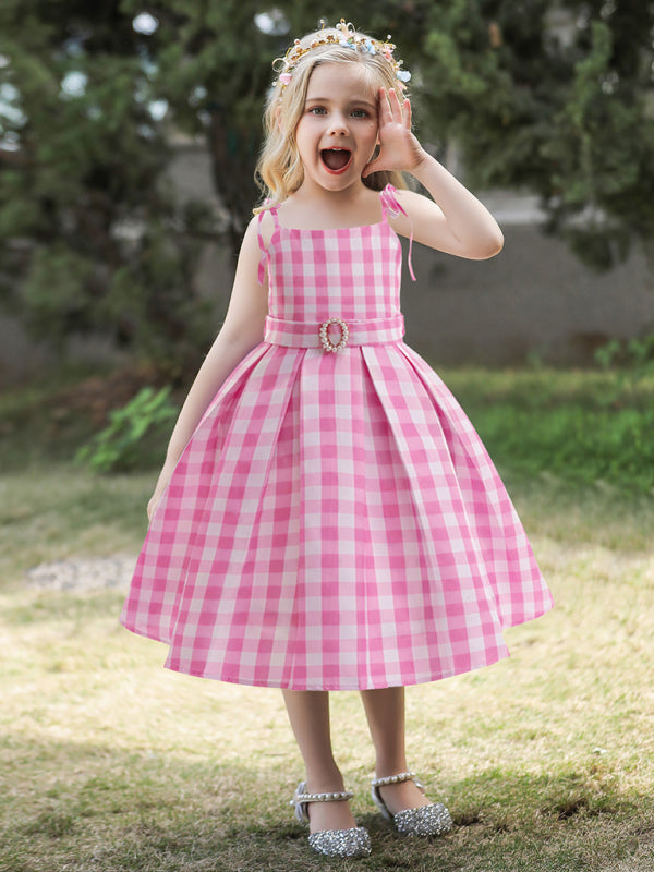 Girls Pink Princess Suspender Dress - Halloween Cosplay Costume