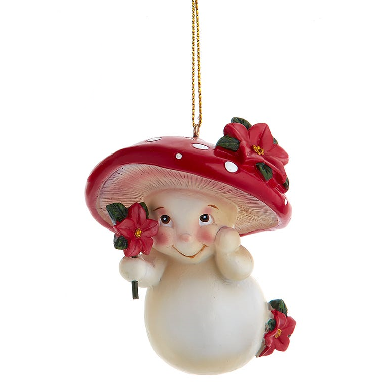 Merry Little Mushroom Lady Ornament - Poinsettia Hat