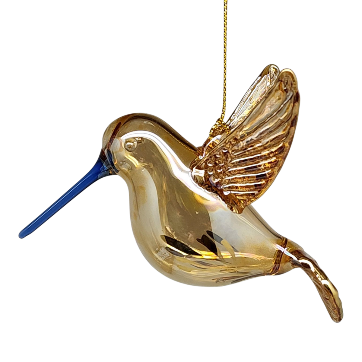 Gold Etched Glass Hummingbird Ornament - Golden