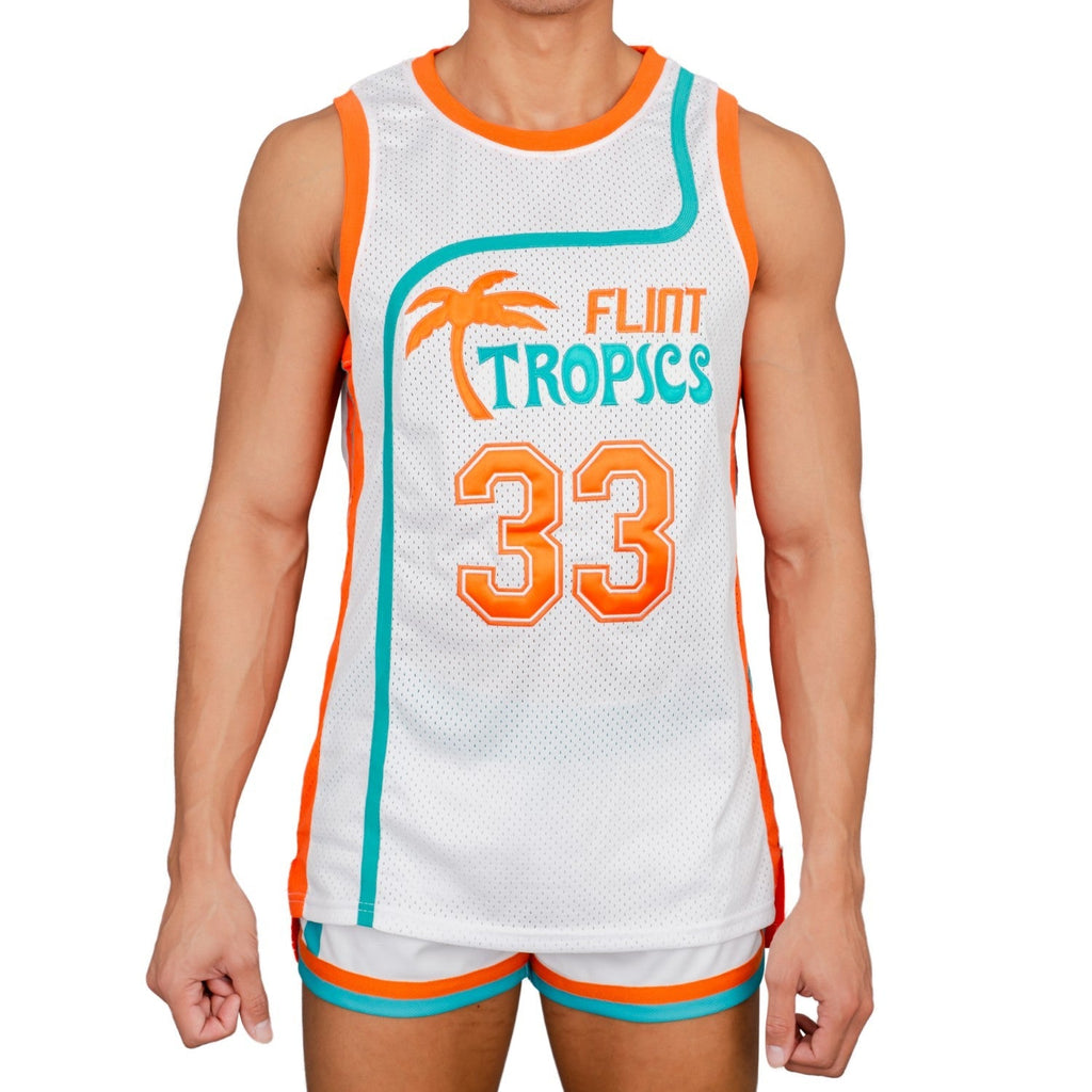 Jackie Moon Basketball Player Flint Tropics #33 Jersey and Shorts Halloween Costume Cosplay