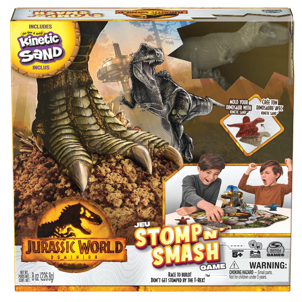 Jurassic World Dominion, Stomp N` Smash Board Game Sensory Dinosaur Toy with Kinetic Sand Jurassic Park Movie Family Game
