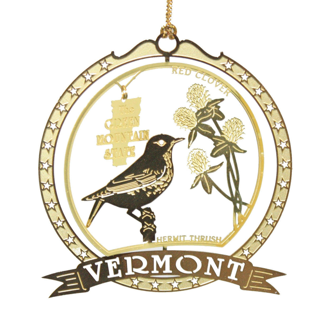 Solid Brass Ornament - Vermont State Bird / Flower