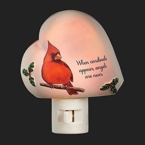Heart Shaped Night Light With Cardinal and Holly