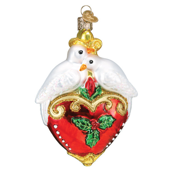 Two Turtle Doves Glass  Ornament