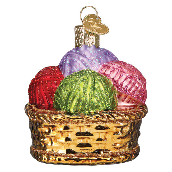 Basket of Yarn Glass Ornament