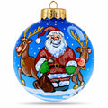 Santa and Reindeer Festive Glass Ball Christmas Ornament 4 Inches