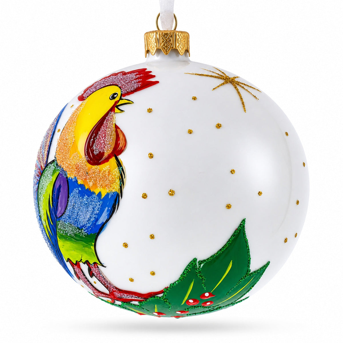 Colorful Rooster Glass Ball Christmas Ornament 4 Inches