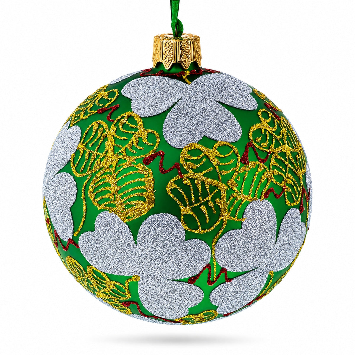1902 Clover Leaf Royal Green Glass Christmas Ornament 3.25 Inches