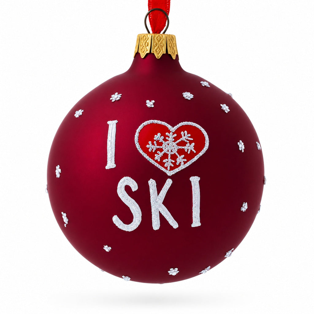 I Love to Skiing Glass Ball Christmas Ornament 3.25 Inches