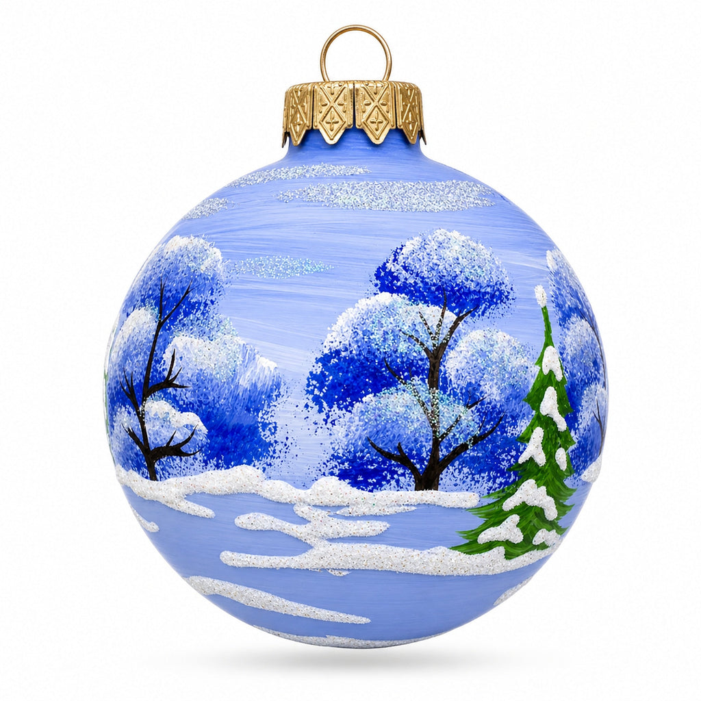 Bear with Balalaika and Santa Hat Glass Ball Christmas Ornament 3.25 Inches