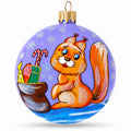 Squirrel Presenting Gifts Beside a Festive Tree Glass Ball Christmas Ornament 3.25 Inches