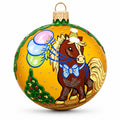 Festive Horse Celebration with Balloons Glass Ball Christmas Ornament 3.25 Inches
