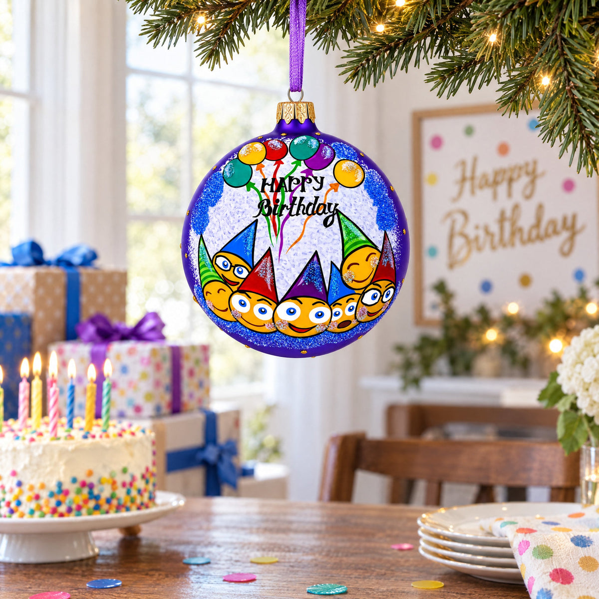 Happy Birthday Glass Ornament 4 Inches