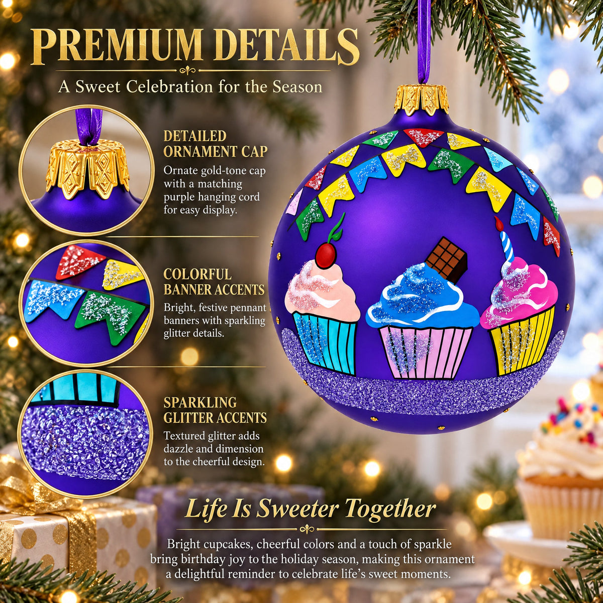 Happy Birthday Glass Ornament 4 Inches
