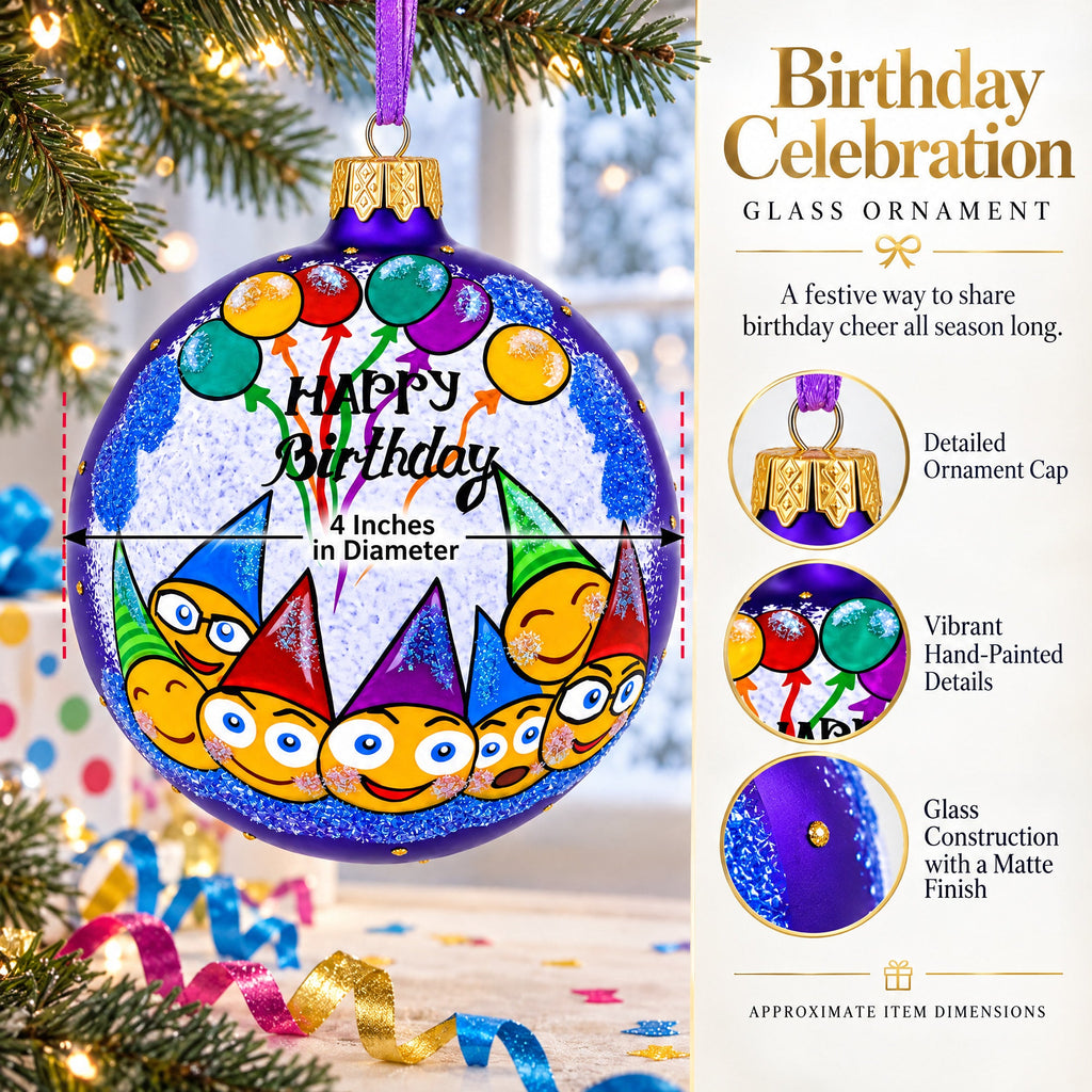 Happy Birthday Glass Ornament 4 Inches