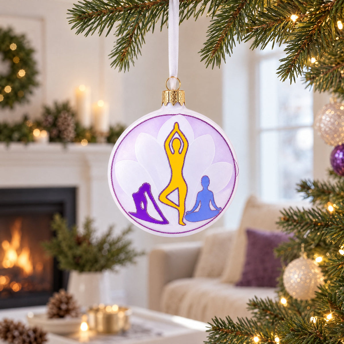 Yoga Glass Ball Ornament 3.25 Inches