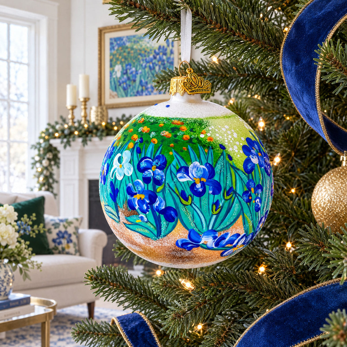 1889 'Irises' by Vincent Van Gogh Glass Ball Christmas Ornament 4 Inches