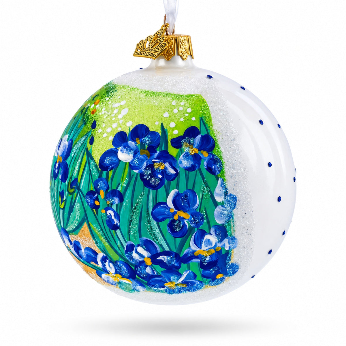 1889 'Irises' by Vincent Van Gogh Glass Ball Christmas Ornament 4 Inches