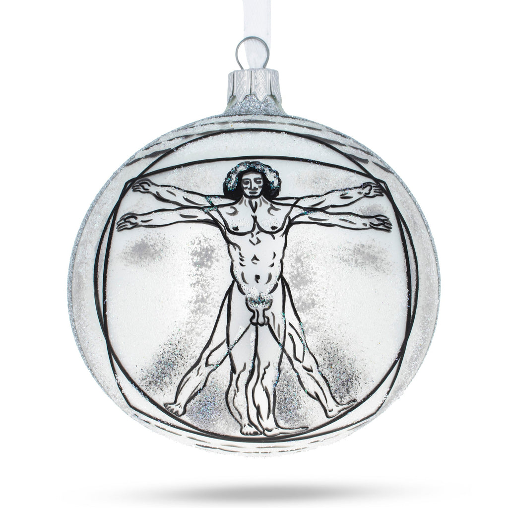 1487 Leonardo da Vinci's 'The Vitruvian Man' Glass Ball Christmas Ornament 4 Inches