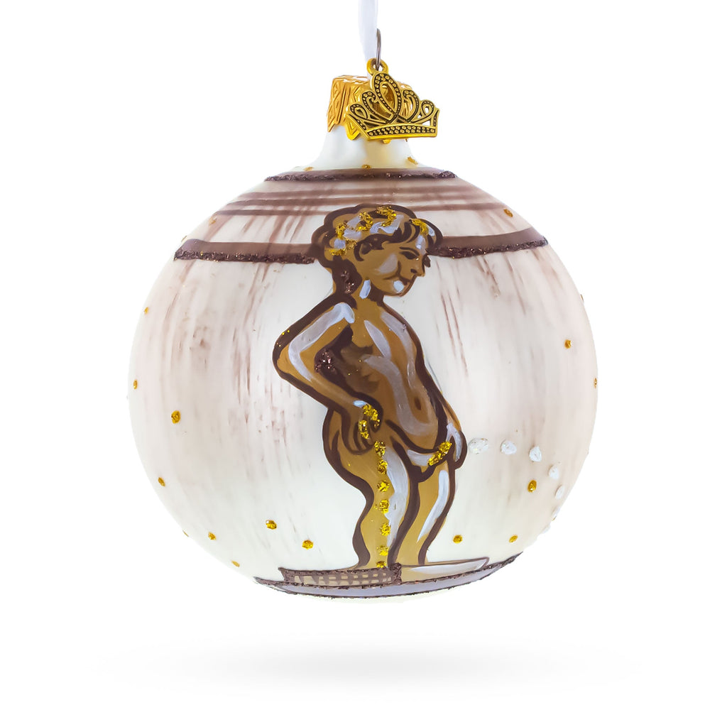 Manneken Pis, Brussels, Belgium Glass Ball Christmas Ornament 3.25 Inches