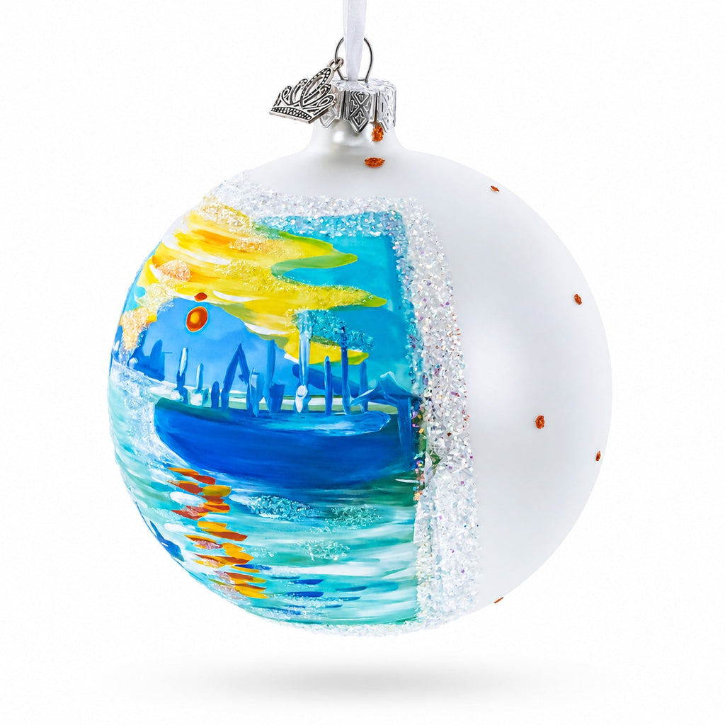 1874 'Impression Sunrise' by Claude Monet Glass Ball Christmas Ornament 4 Inches
