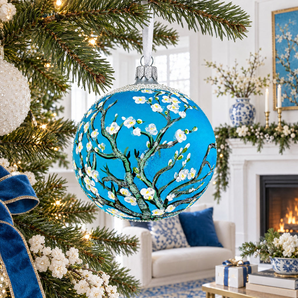 1890 'Branches with Almond Blossom' by Vincent Van Gogh Glass Ball Christmas Ornament 4 Inches