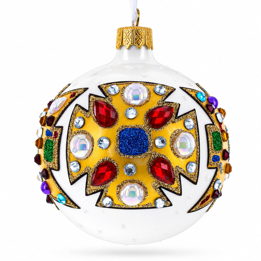 French Couturier-Inspired Bejeweled Elegance Glass Ball Christmas Ornament 3.25 Inches