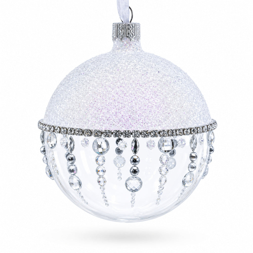 Diamond Chandelier on a Crystal Clear  Glass Ball Christmas Ornament 3.25 Inches
