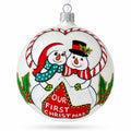 Snowmen Celebrating 'Our First Christmas' Glass Ball Christmas Ornament 4 Inches