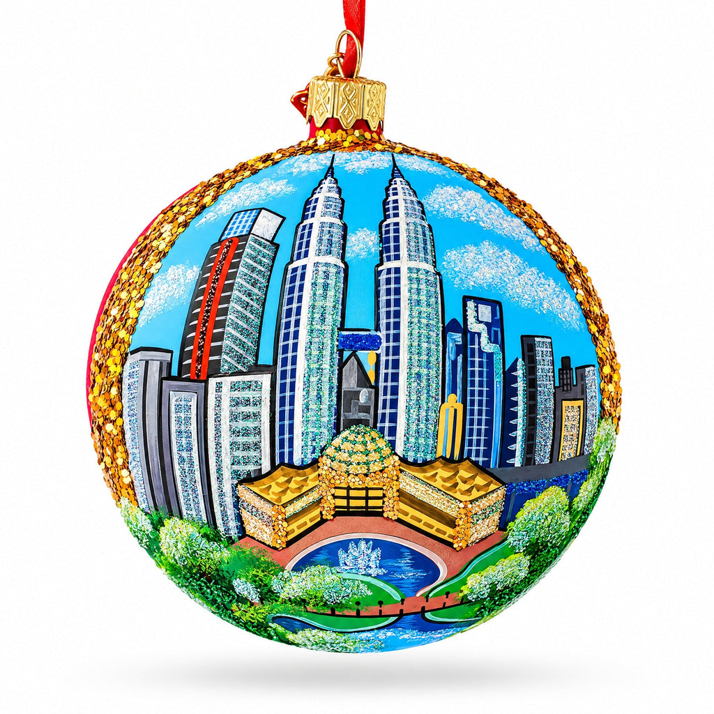 Petronas Twin Towers, Kuala Lumpur, Malaysia Glass Ball Christmas Ornament 4 Inches