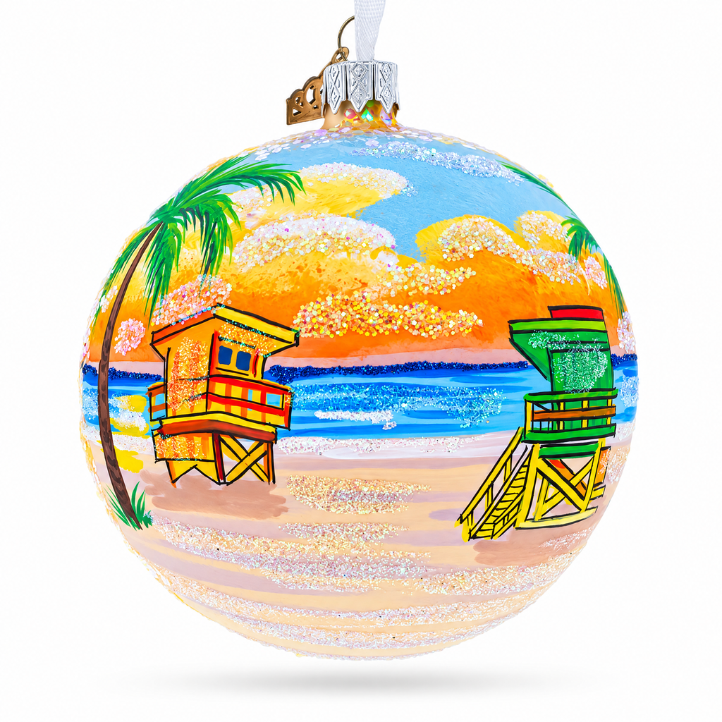 South Beach, Miami, Florida Glass Ball Christmas Ornament 4 Inches