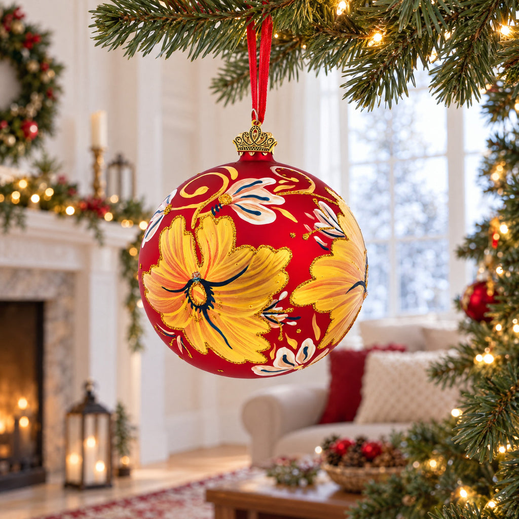 Golden Lilies Glass Ball Ornament