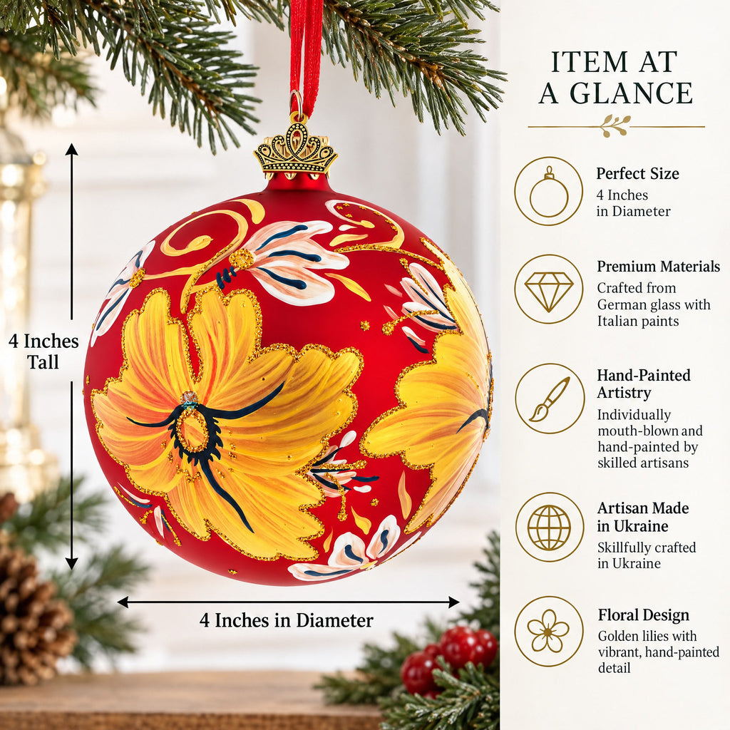 Golden Lilies Glass Ball Ornament