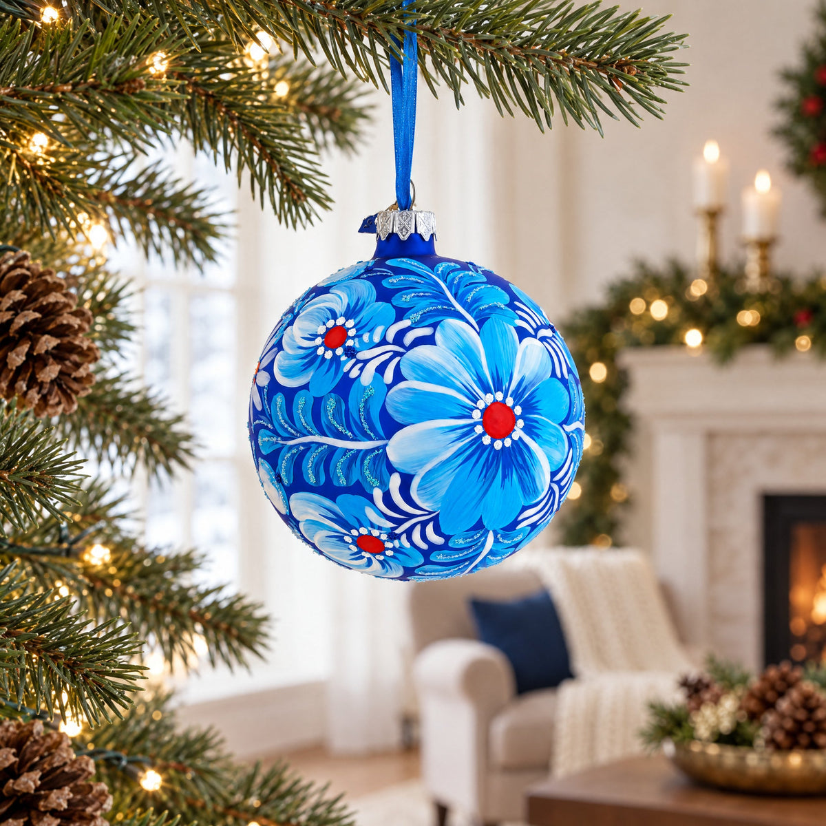 Aster Flowers Glass Ball Ornament